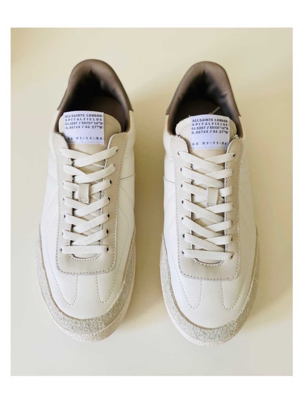 All Saints Harri Chalk White Leather Low-Top Sneakers Sz US 11-EU 44